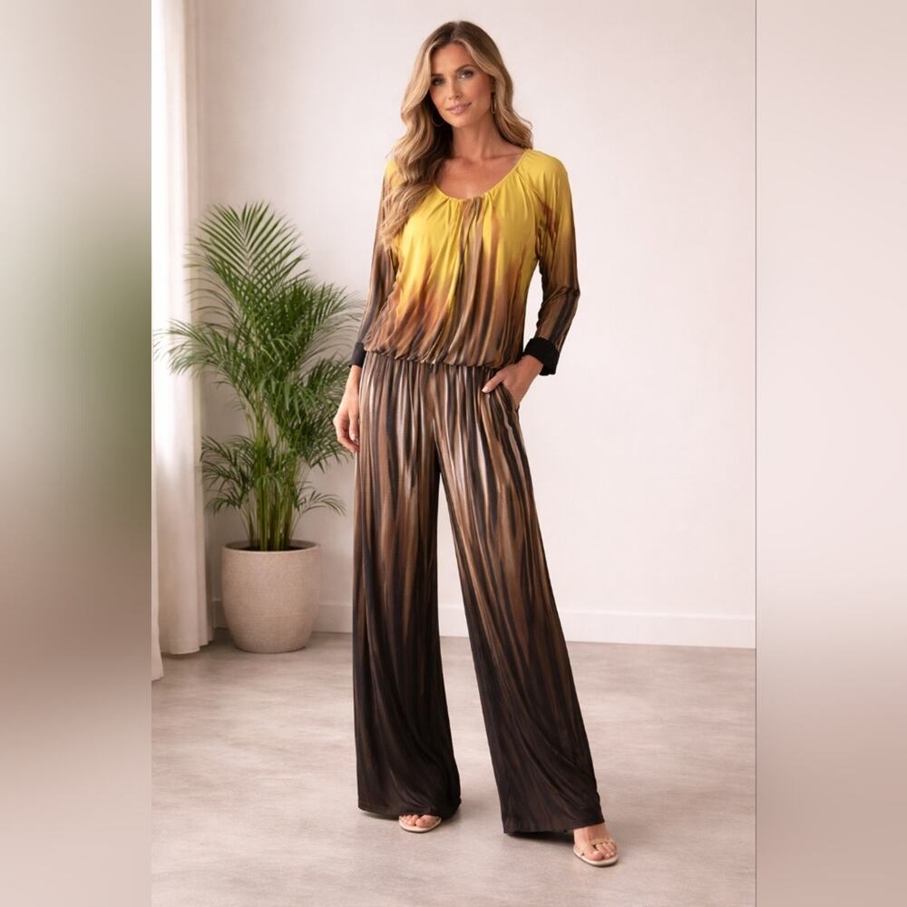 Milano Women's Gorgeous Striped Stretch Wide Leg Jumpsuit Sz. XL #938